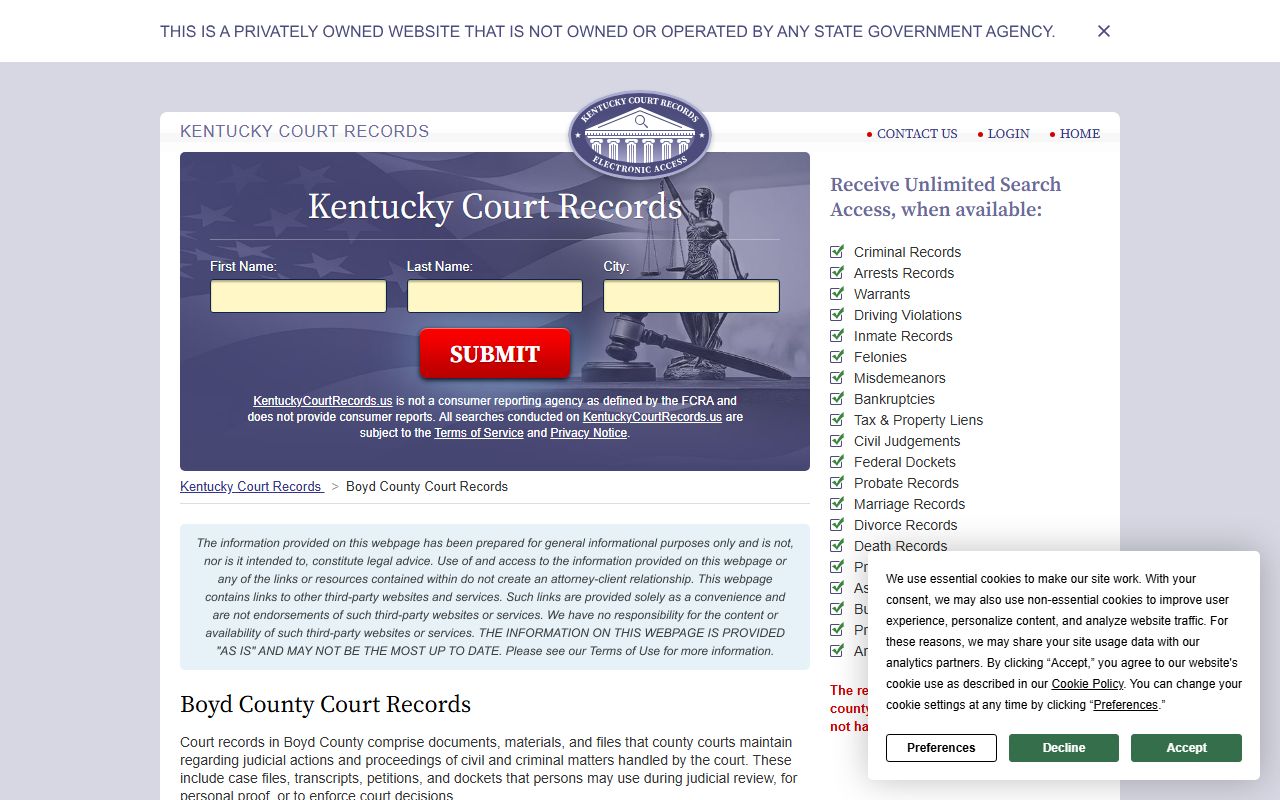Boyd County Kentucky Circuit Court Clerk office for dissolution of marriage records