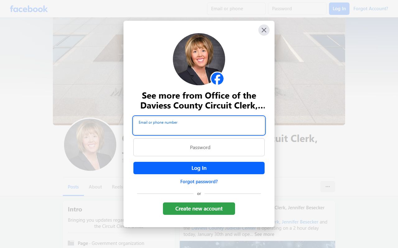Daviess County Circuit Clerk office at Holbrook Judicial Center for dissolution records