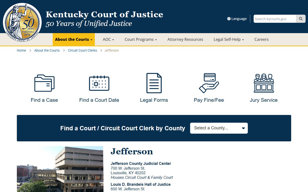 Jefferson County Circuit Clerk office for dissolution of marriage records in Louisville