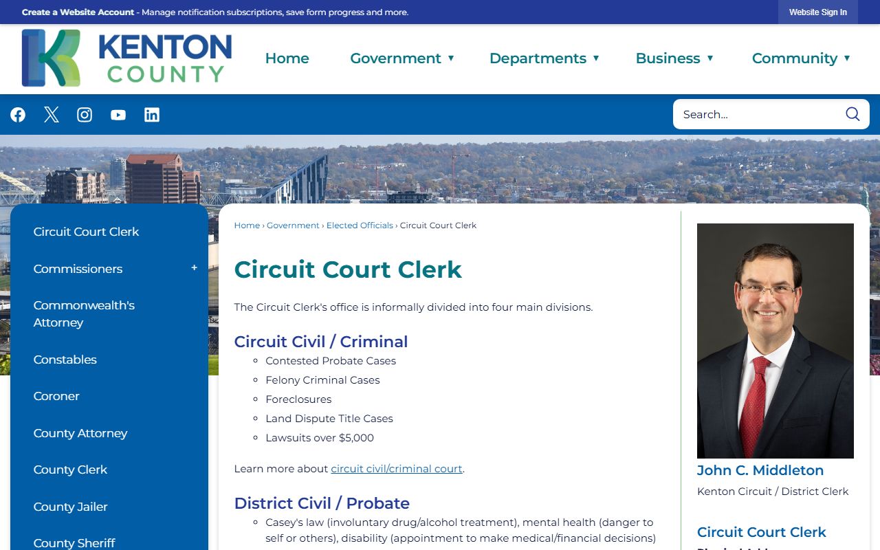 Kenton County Circuit Clerk office at the Justice Center for dissolution records
