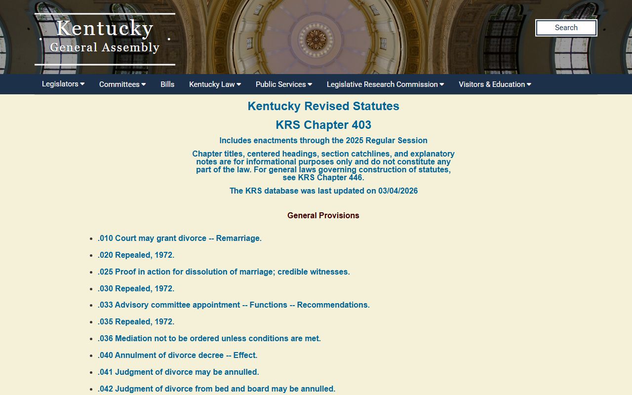 Kentucky Revised Statutes Chapter 403 on dissolution of marriage
